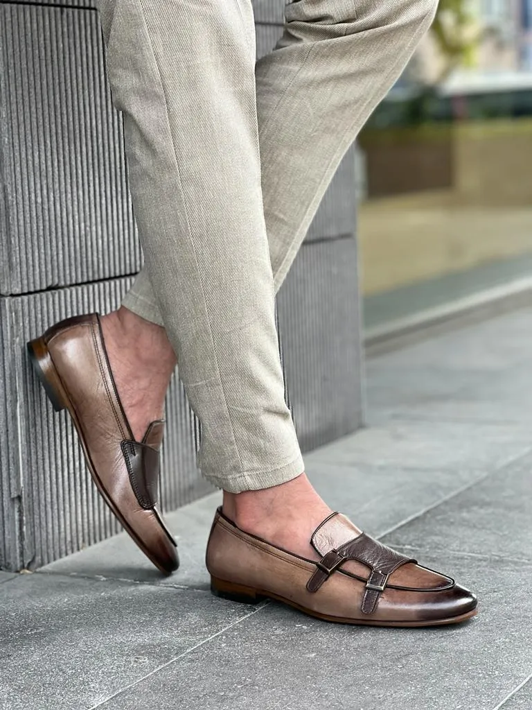 Beige Double Monk Strap Loafers for Men | GentWith.com