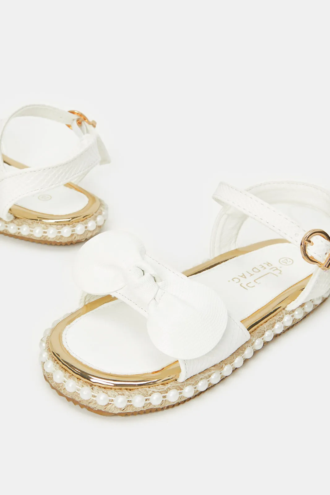 Girls White Bow Embellished Sandal