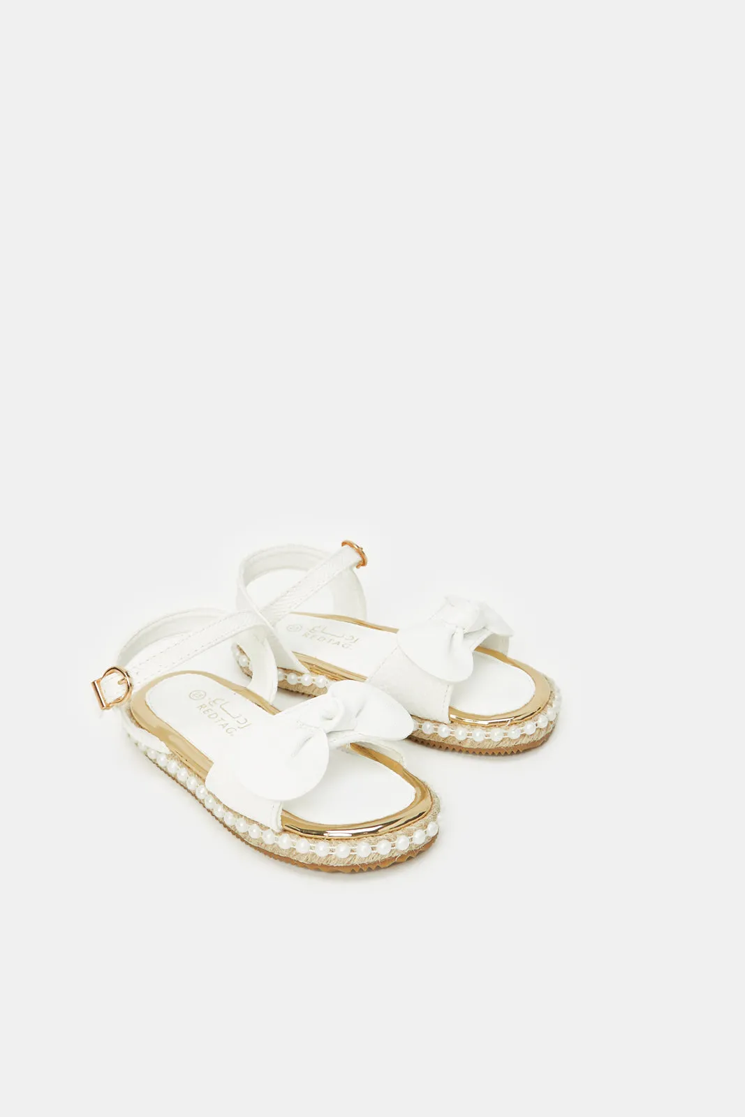 Girls White Bow Embellished Sandal