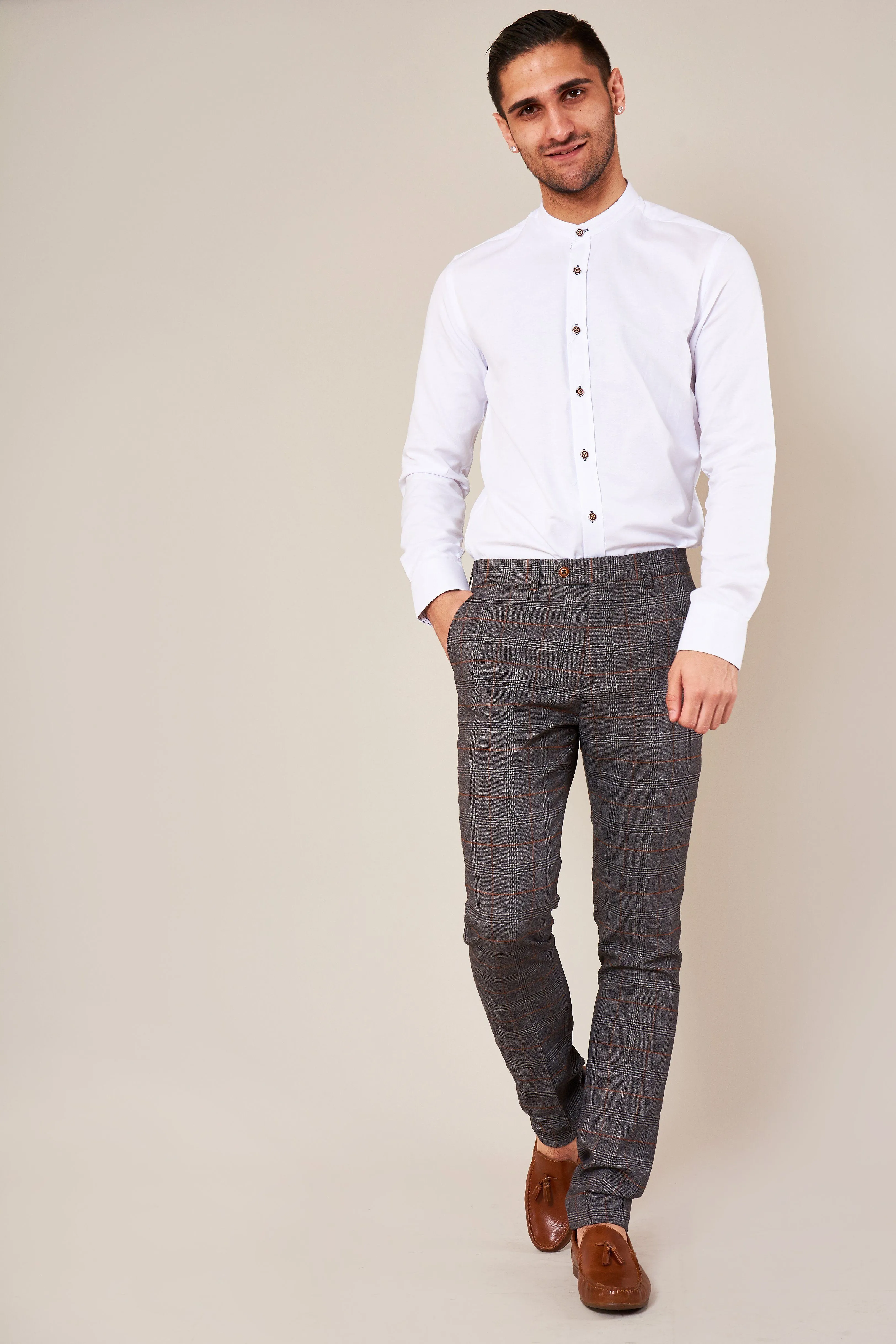 JENSON - Skinny Fit Grey Check Trousers