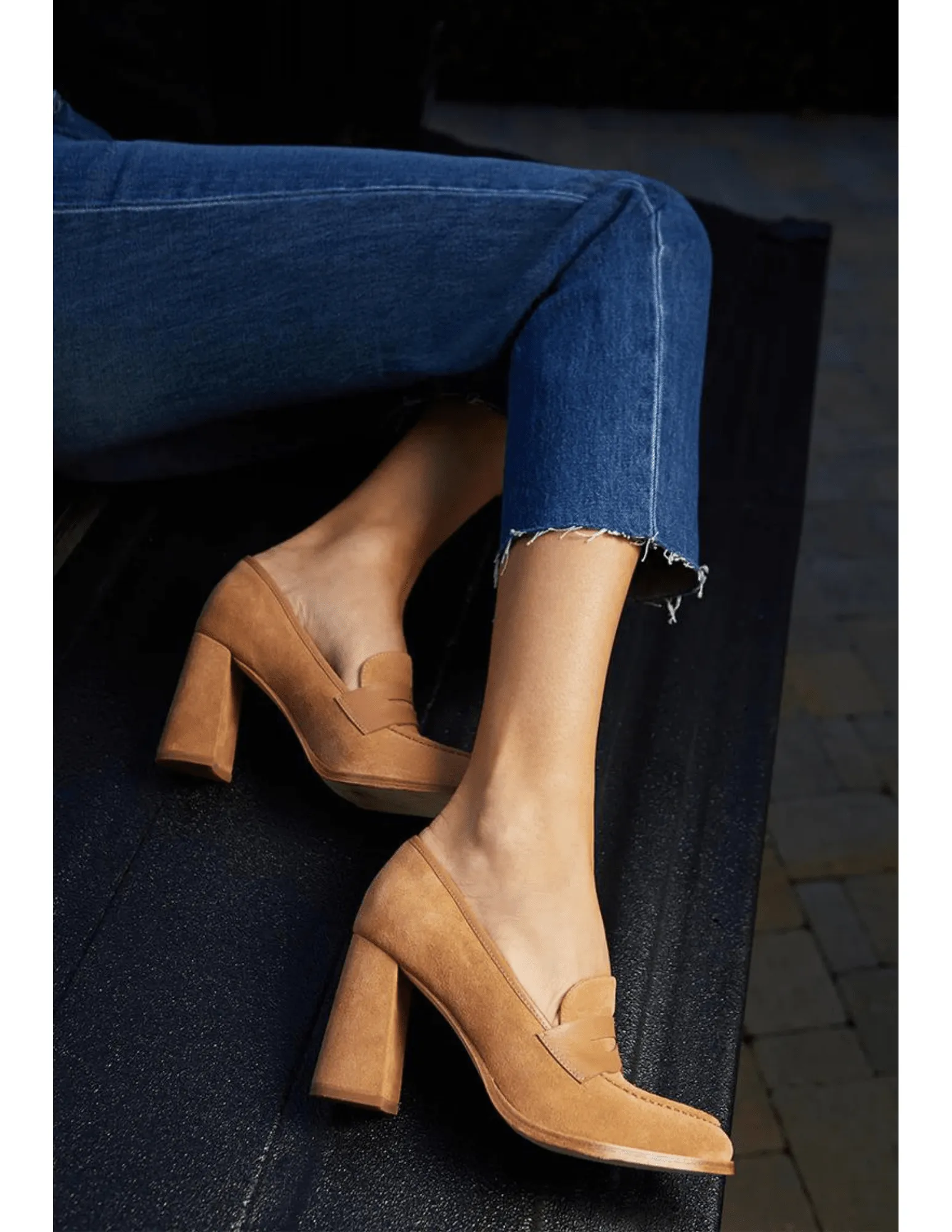L'Agence Blanche Heeled Suede Loafer Pump