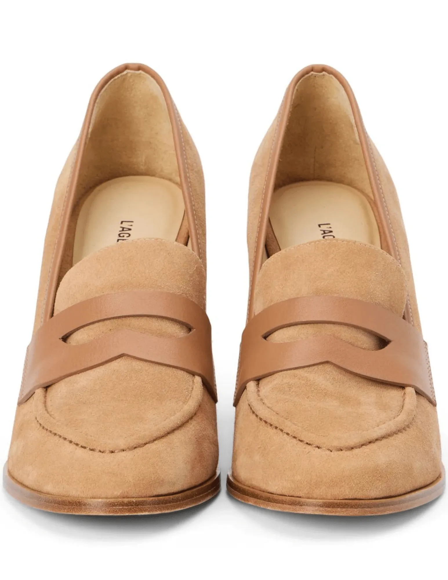 L'Agence Blanche Heeled Suede Loafer Pump