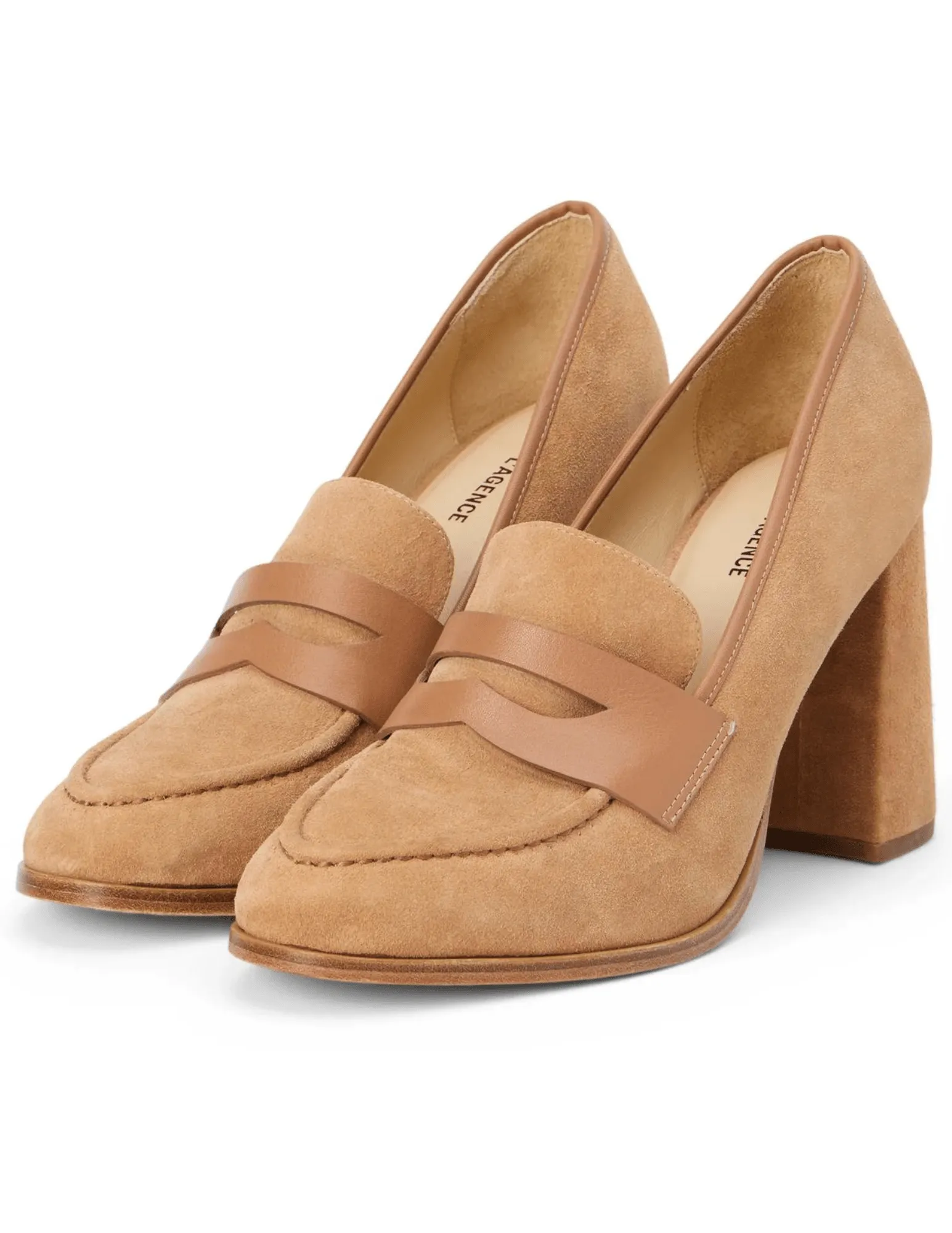 L'Agence Blanche Heeled Suede Loafer Pump