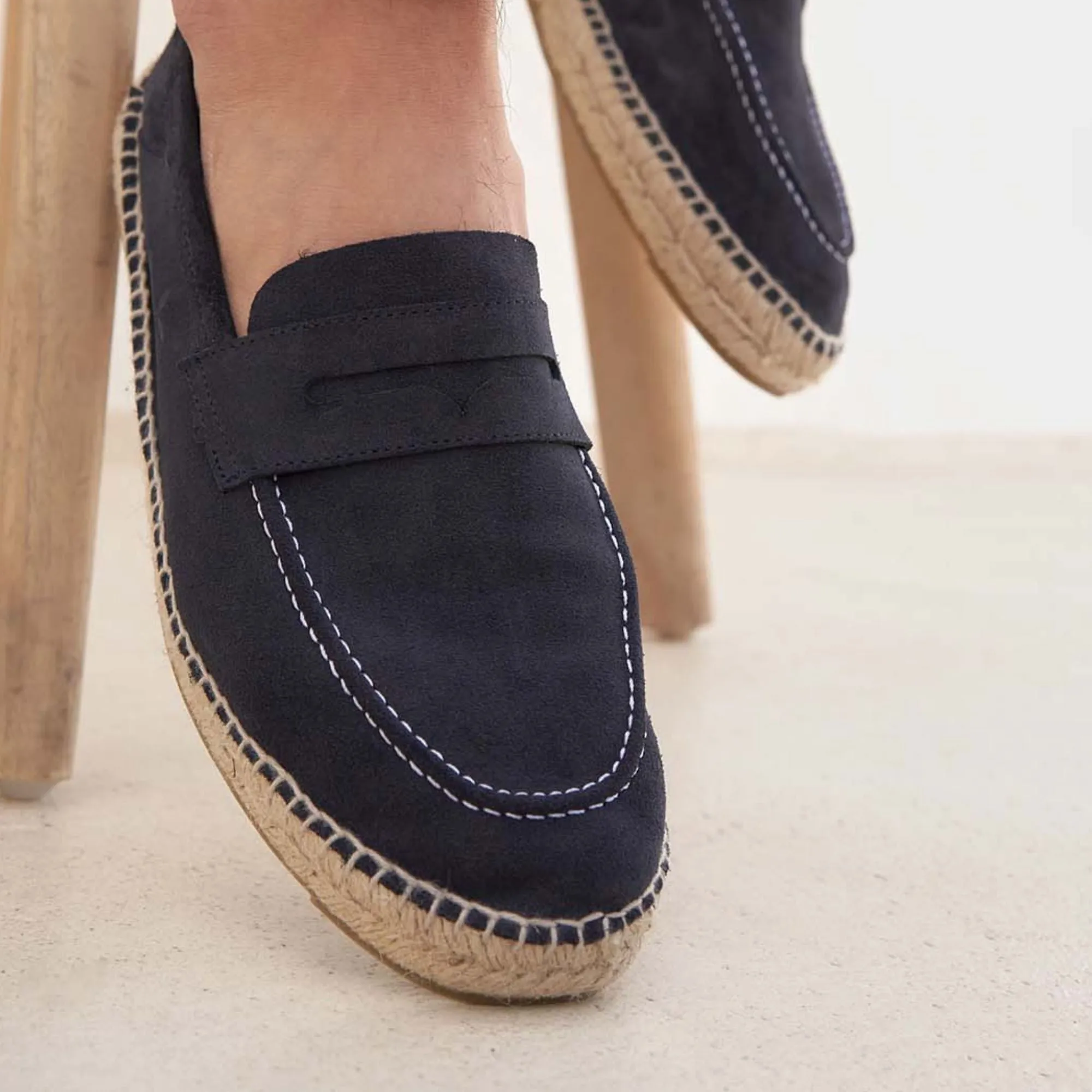Mocassini con penny in camoscio blu