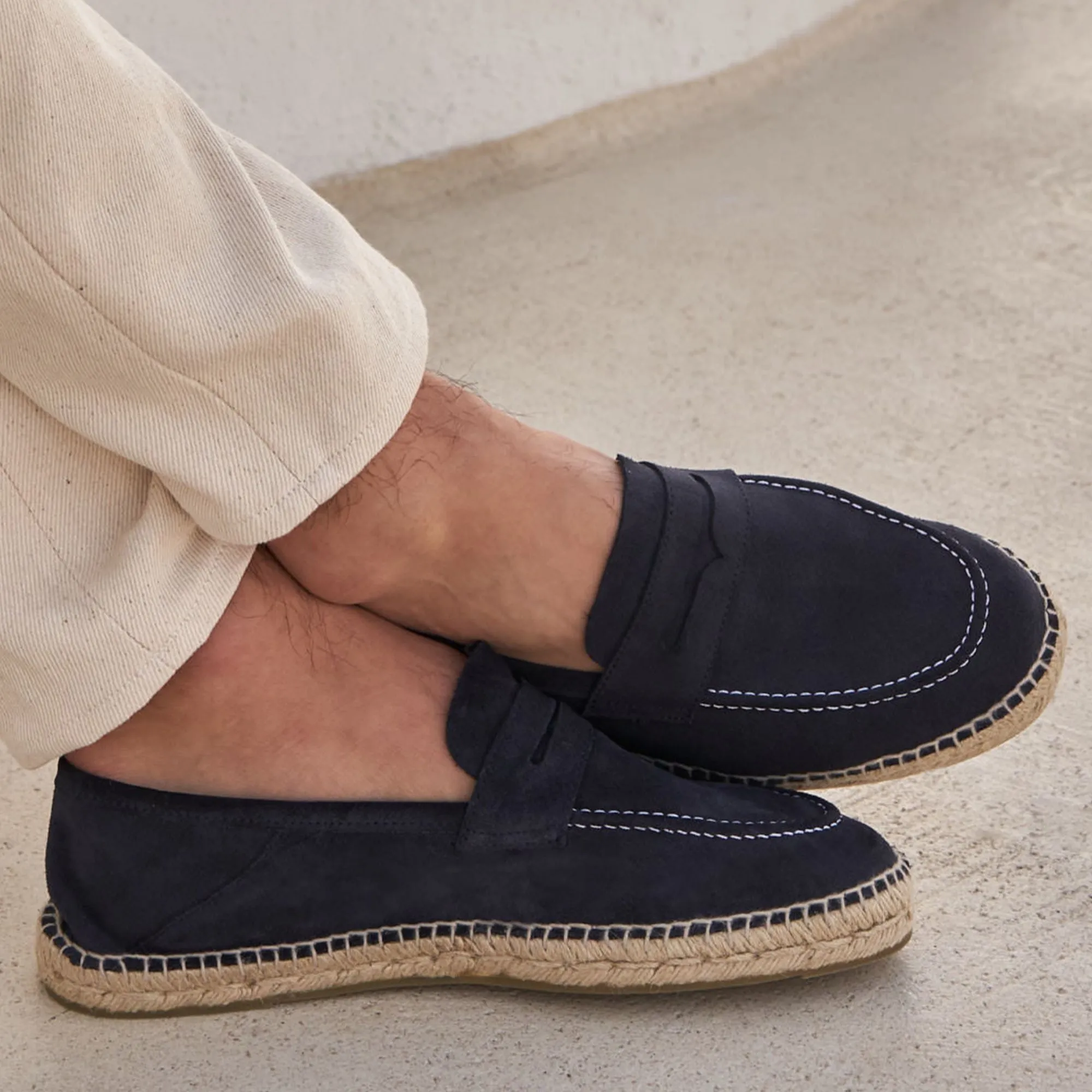 Mocassini con penny in camoscio blu