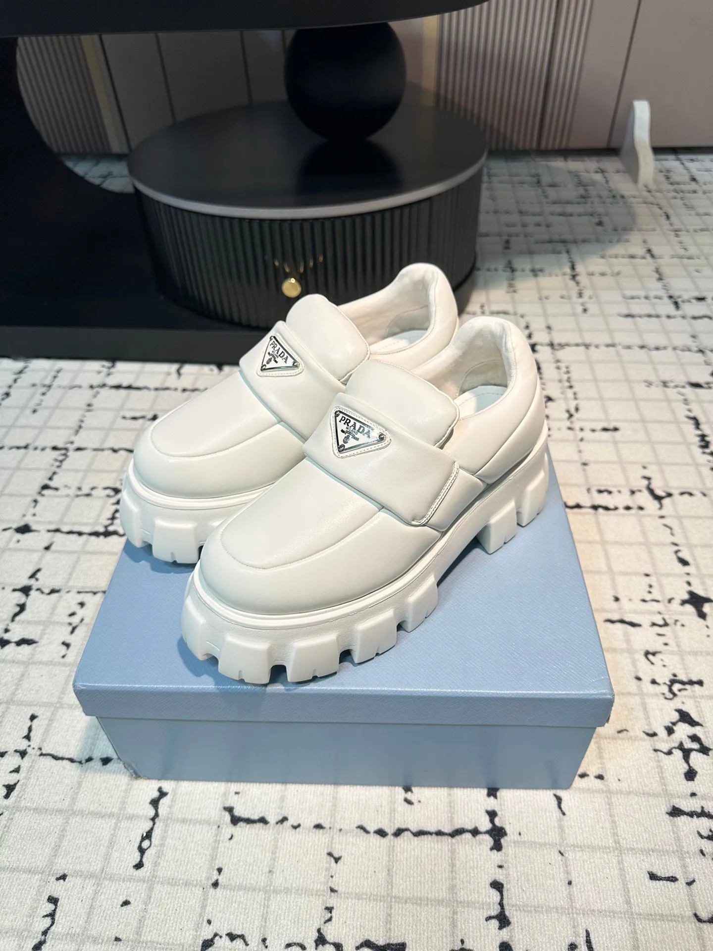 PRA BRUSHED MONOLITH LOAFERS WHITE LAMBSKIN