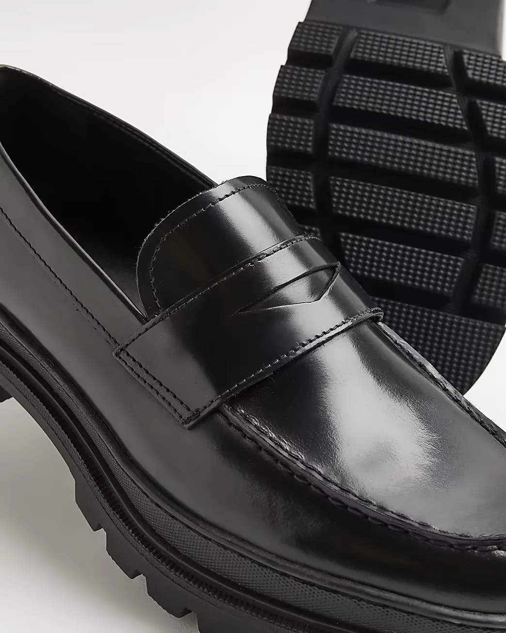 River Island Black Chunky Cleated Sole Mens Loafers
