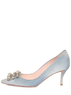 Roger Vivier   65mm Flower crystal &amp; denim pumps 