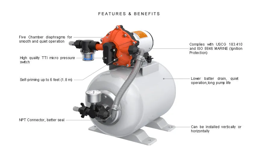 SEAFLO 8L Accumulator Pressure Boost System 12V