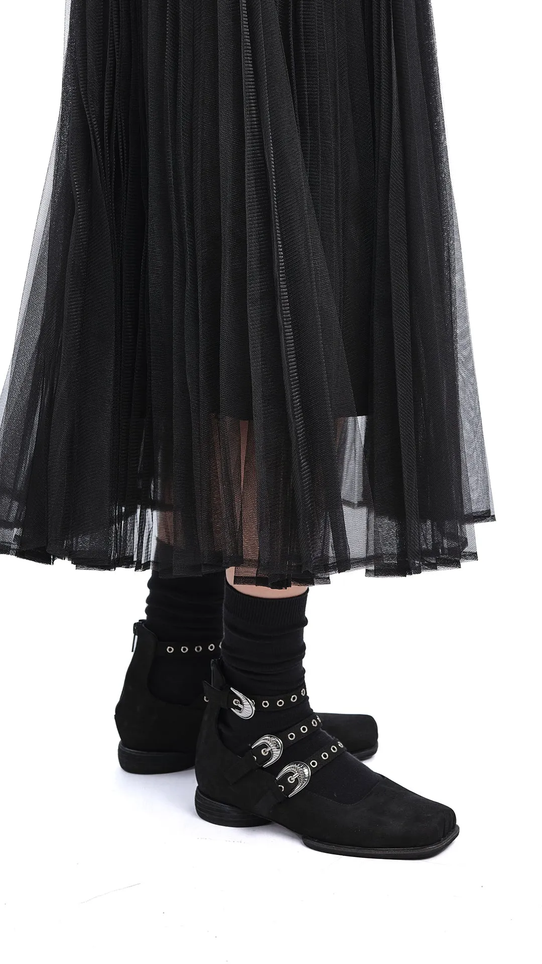 Square-toe Buckle Ballerina Flats