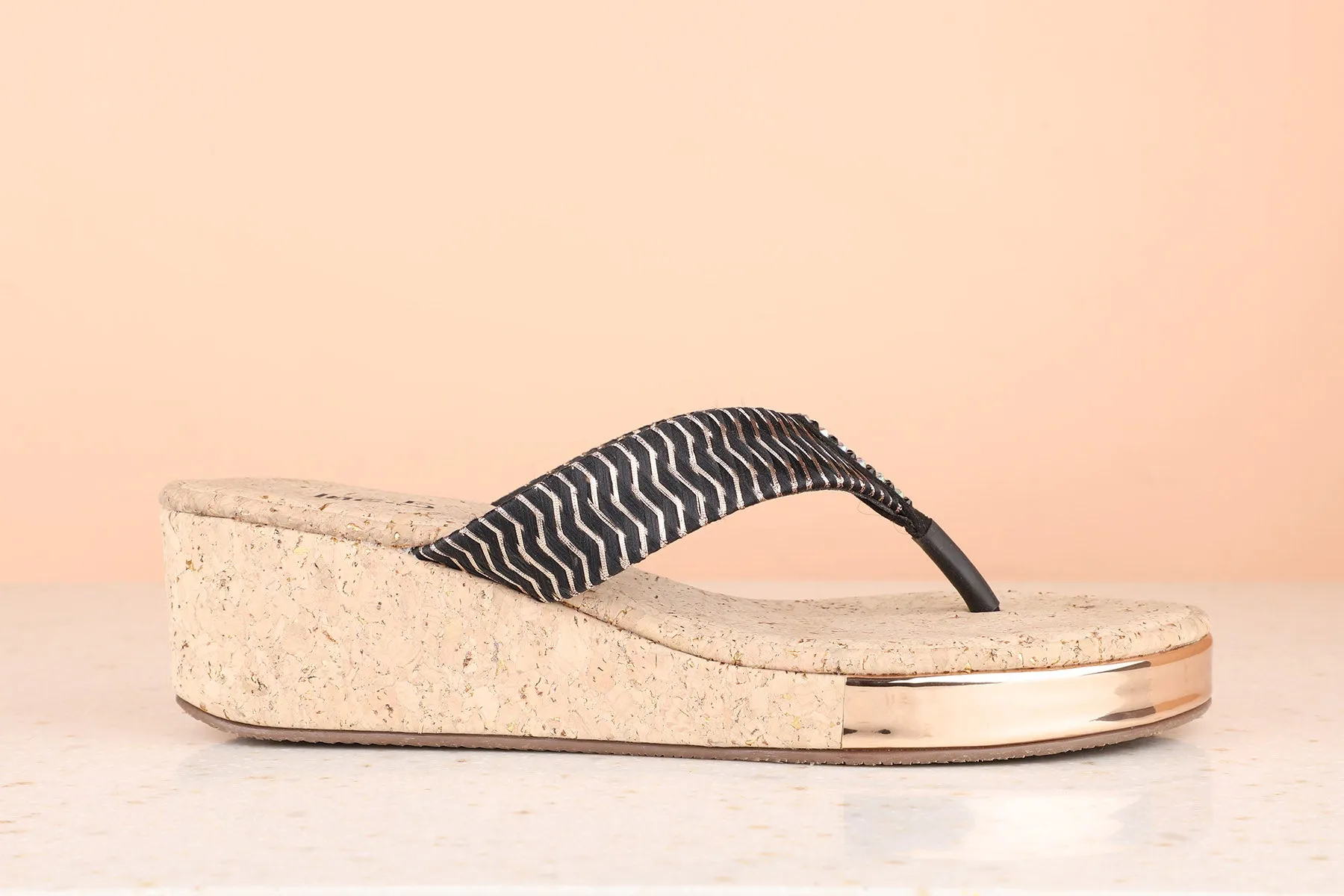 Women Black Embellished Open Toe Wedges