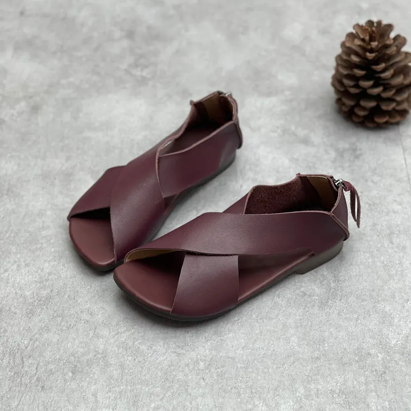 Women Summer Criss Cross Zip Back Flat Sandals