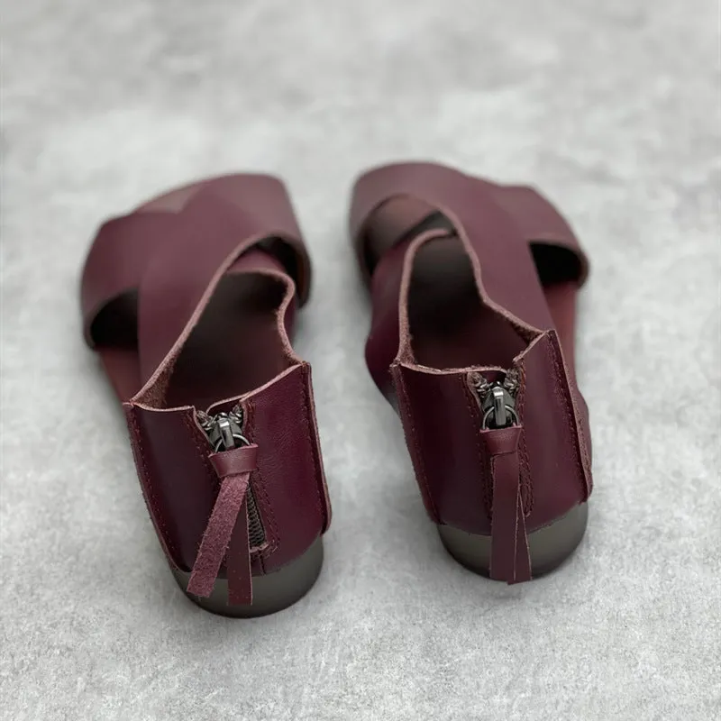 Women Summer Criss Cross Zip Back Flat Sandals