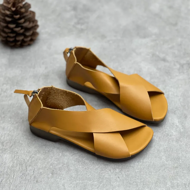Women Summer Criss Cross Zip Back Flat Sandals