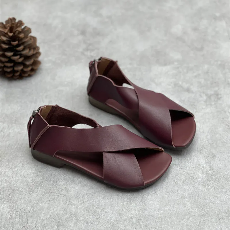 Women Summer Criss Cross Zip Back Flat Sandals