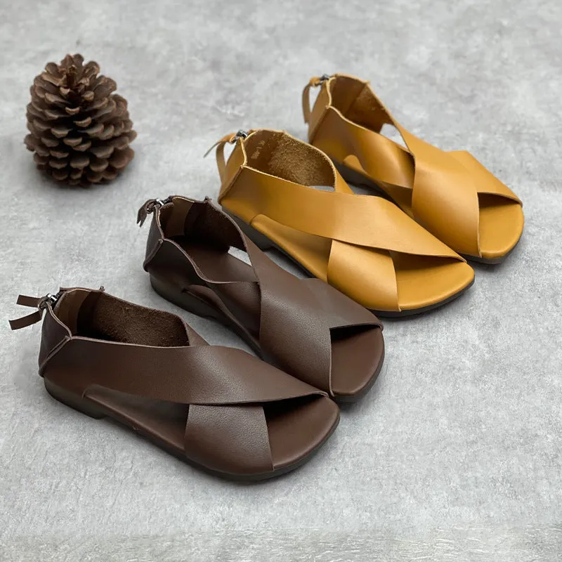 Women Summer Criss Cross Zip Back Flat Sandals