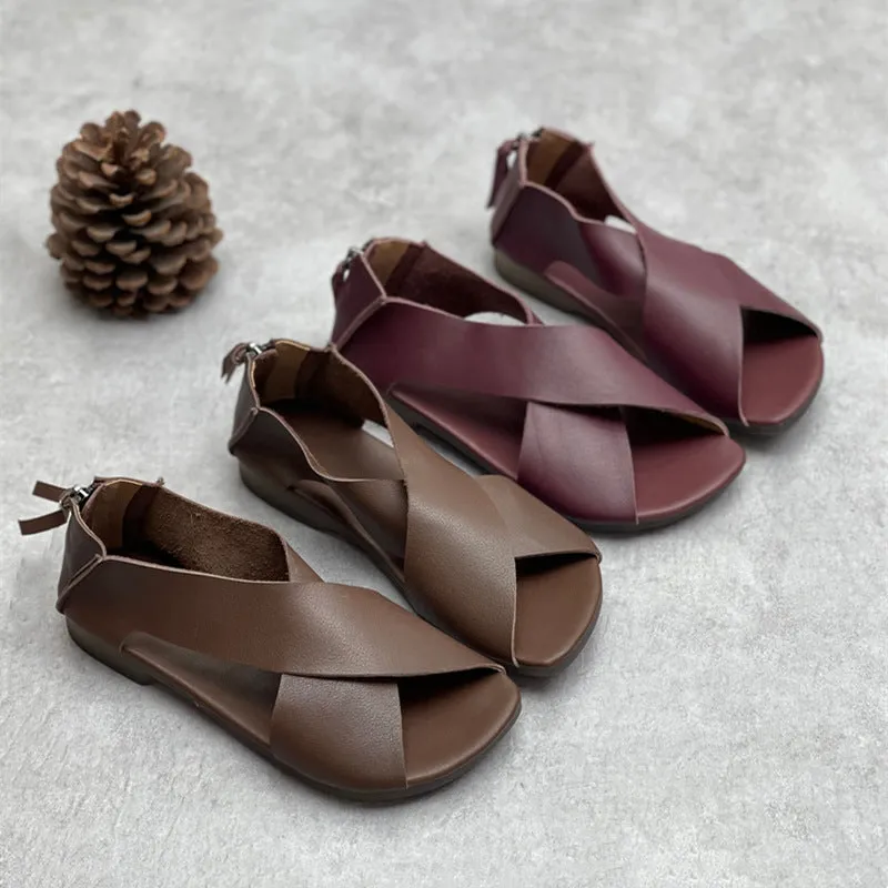 Women Summer Criss Cross Zip Back Flat Sandals