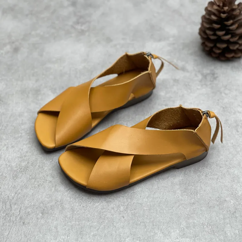 Women Summer Criss Cross Zip Back Flat Sandals