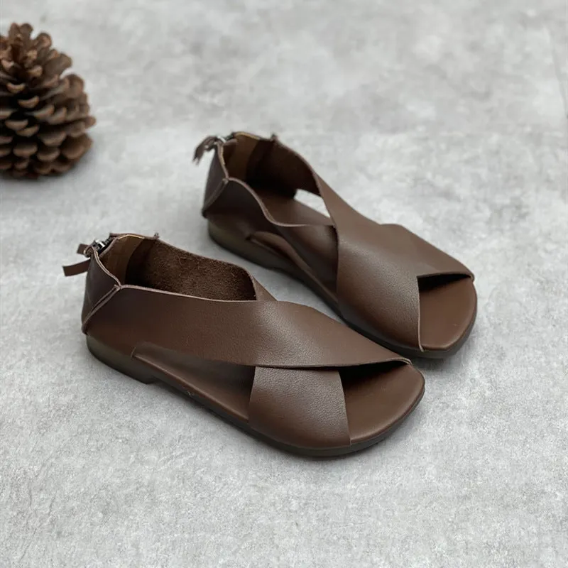 Women Summer Criss Cross Zip Back Flat Sandals