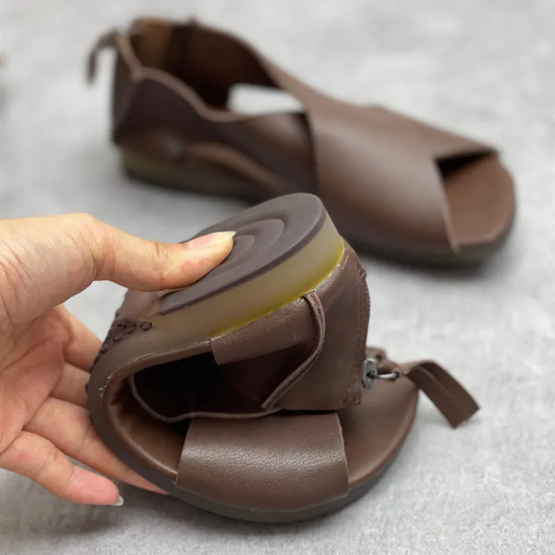 Women Summer Criss Cross Zip Back Flat Sandals