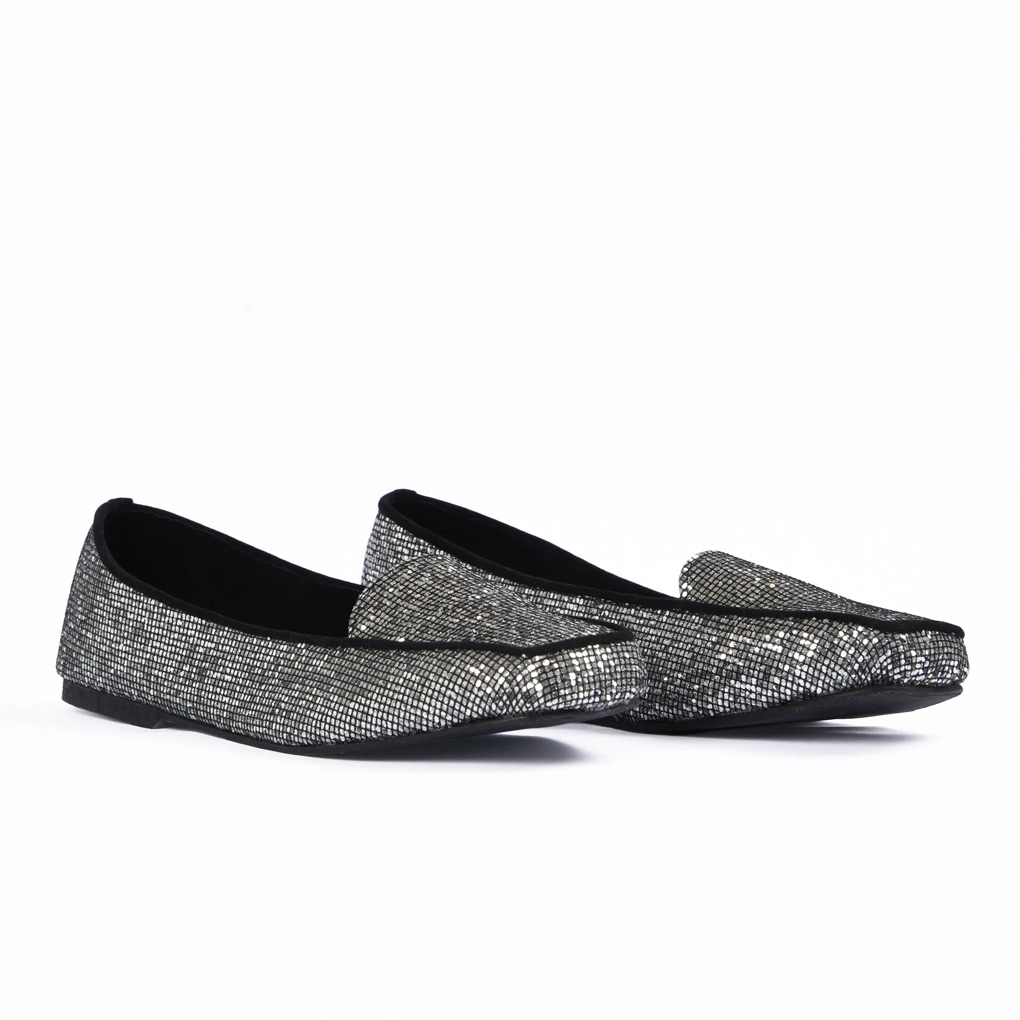 Women's Glittery Black Loafers | 489D-SG