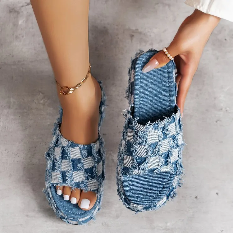 Women's Slope Heel Denim Slippers