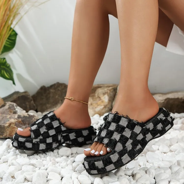 Women's Slope Heel Denim Slippers