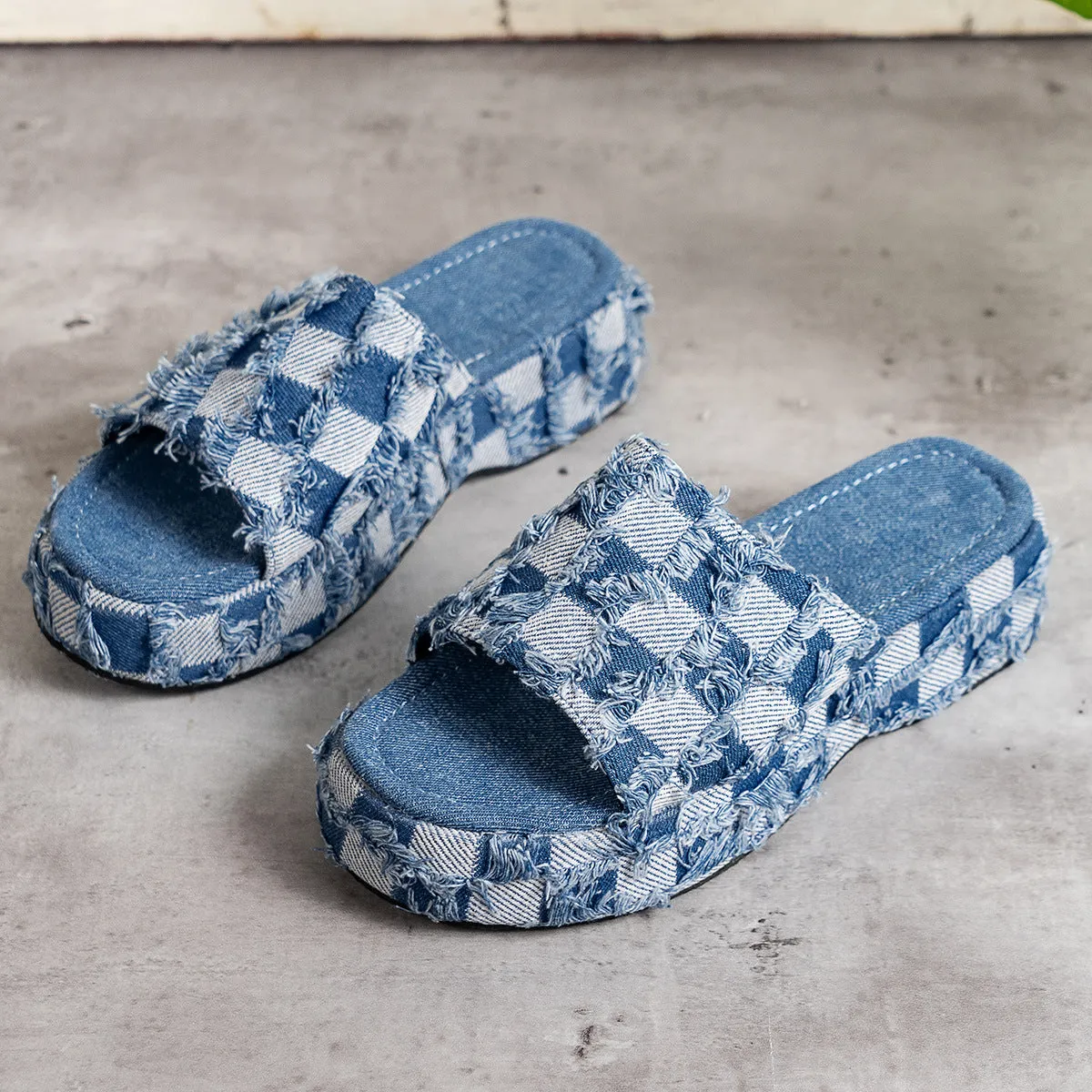 Women's Slope Heel Denim Slippers