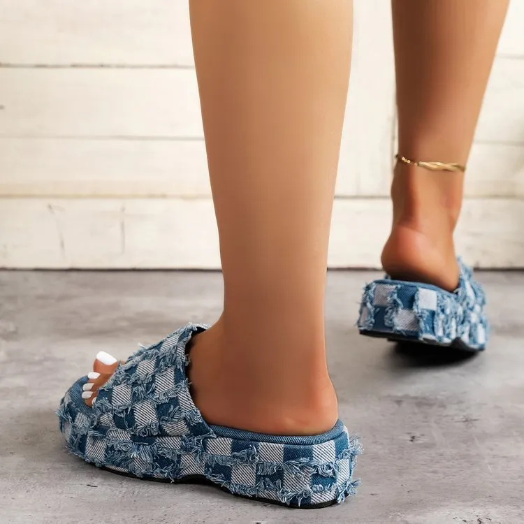 Women's Slope Heel Denim Slippers